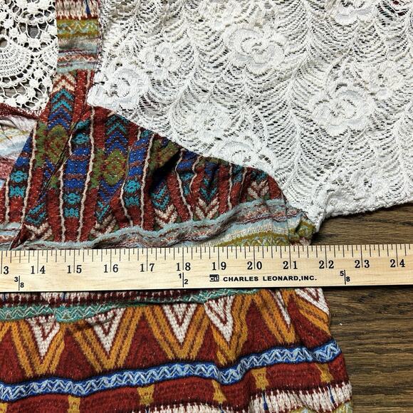 BKE Shirt Womens Large Lace Sleeve Button Up Aztec Southwest Boho Western - Picture 8 of 11